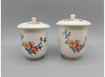 Japanese Porcelain Teacups With Lids - Set Of Two