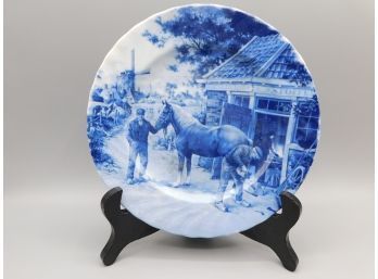 1085 Delft Blauw 'farrier Putting Horseshoe On A Percheron' Decorative Blue Plate