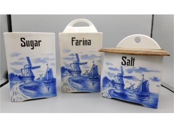 German Porcelain Sugar Salt & Farina Canisters Lot Of 3  No Lids