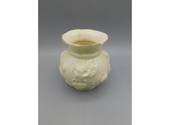Ceramic Floral Embossed Gold Tone Trim Flower Vase