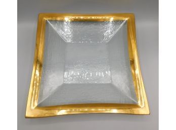 Textured Glass Square Dish With Gold Tone Trim