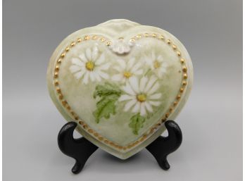 Hand Painted Daisies By Eda Heart Shaped Ceramic Trinket Dish