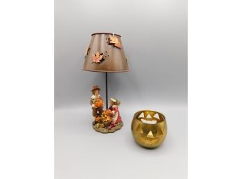 Autumn Themed Tea Light Holder & Pumpkin Tea Light Holder Lot Of 2