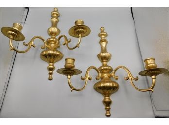 Vintage Brass Wall Mounting Candelabra - Set Of Two