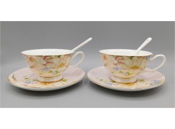 Outlook Japanese Fine Bone China Teacup, Saucer & Spoon Set - Service For Two