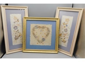 Wildflowers Rice Paper Framed Pressed Flower Paper Art Lot Of 3