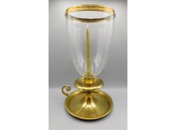 Brass Hurricane Glass Candlestick Holder