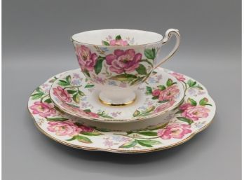 Roslyn 'Pink Perfection' Bone China Plate, Saucer & Teacup Set