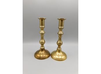 Vintage Medium Brass Candlestick Holders - Set Of Two