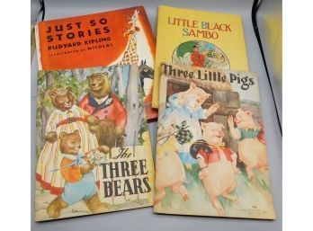Classic Children's Books Lot Of 4 Rudyard Kipling Little Black Sambo 1928 The Saalfield Publishing Co
