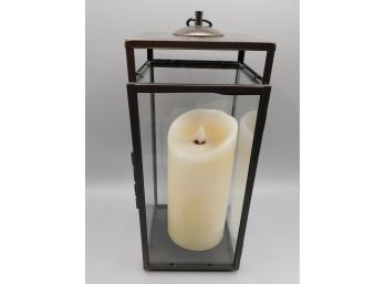 Metal Lantern Pillar Candle Holder With Flameless Candle