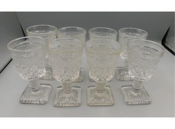 Footed Cut Glass Goblet Set - 8 Total