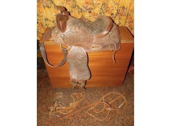 Western Leather Saddle With Western Bridle - Size 6 Gullet