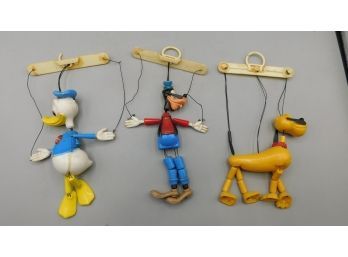 Vintage Walt Disney Celluloid Plastic Finger Puppet Marionette Set - 3 Total