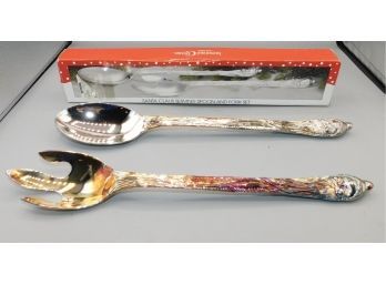 Silver-plated Santa Serving Spoon & Fork Set With Box