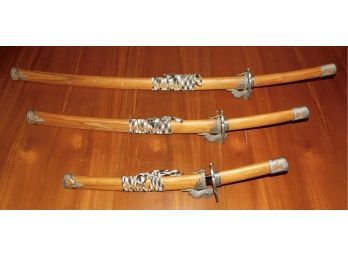 Swords With Wood Sheaths - Decorative Chinese Dragon Pattern Samurai S - 3 Total