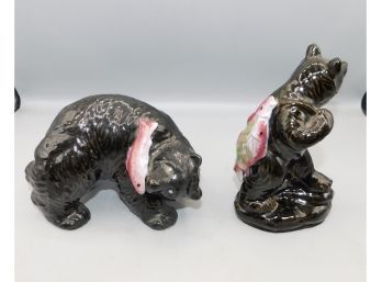 Ceramic Glazed Felted Bottom Black Bear Figurines