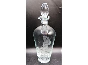 Etched Glass Hunter With Dog Decanter With Stopper
