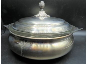 Saks Fifth Avenue Silver Plated Serving Bowl With Lid & Pyrex Glass Baking Dish
