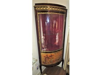French Louis XVI Style Ormolu Rosewood Painted Corner Display Case - France
