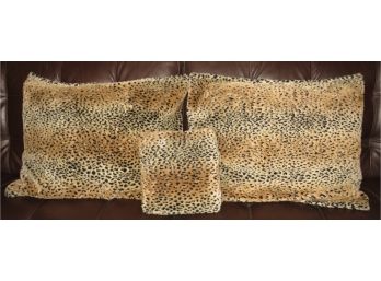 Faux Fur Leopard Print Throw Pillows - Set Of 3