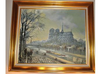 Notre Dame Iconic Image Signed By Artist Original Painting Framed