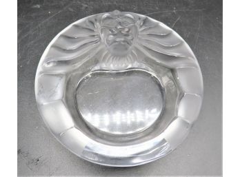 Lalique Crystal Frosted Tete De Lion  Ashtray Face Etched, Signed