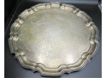 Frank Hawker Ltd. Crafton Round Silverplate Tray With Stepped Edges