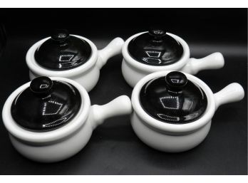 Ceramic Handled Crock Soup Bowls With Lids - Set Of 4