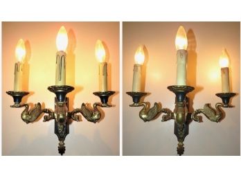 Brass Electric Wired Candlestick Wall Scones - Set Of 2