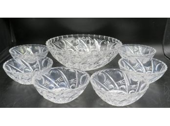 Cut Glass Bowls - 1 Serving Bowl & 6 Smaller Bowls