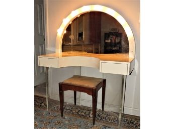 White Formica Lighted Vanity With Bench