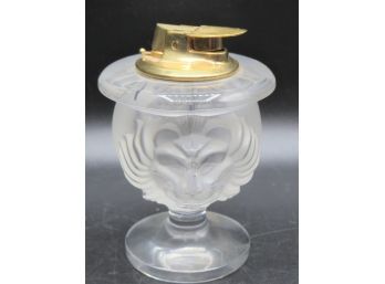 Lalique France Tete De Lion Frosted Crystal Double Lion Head Table Lighter
