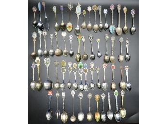Assorted Collectible Spoons (55 Spoons, 1 Fork, 1 Knife)