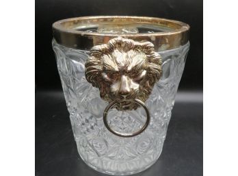 Cut Glass Ice Bucket With Gold-tone Rim & Lion Handles
