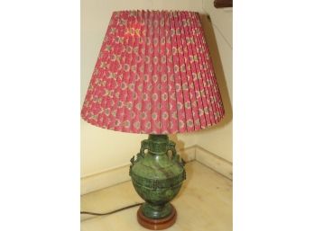 Green Marble Table Lamp With Pleated Shade