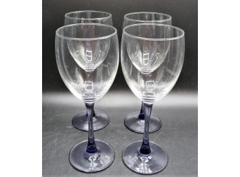 Blue Stemmed Wine Glasses - Set Of 4