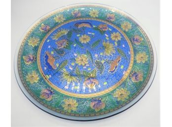 Art Glass Mosaic Plate Blue Floral Design