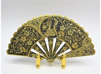 Decorative Fan With Figure Of Andalusian Dance - Black/gold With Stand