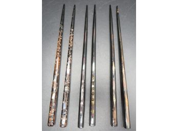 Black Chopsticks With Designs - 3 Sets Of 2 Each