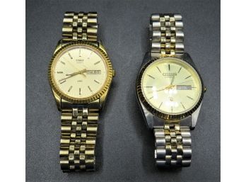 Timex & Citizen Wristwatches With Dates - Set Of 2