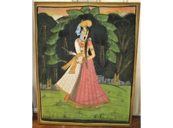 India Two Ragini  Figures Walking In A Field - Painting On Velvet