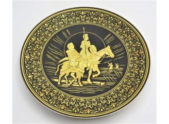 Damascene Of Toledo Spain Don Quixote Plate With 23 & 24 Carat Pure Gold Inlay