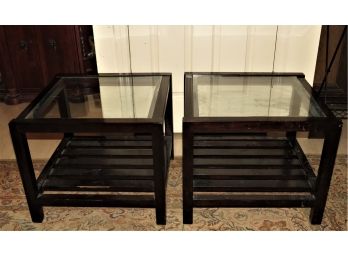 Wood & Glass Side Tables - Set Of 2