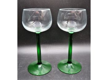 Green Stemmed Wine Glasses - Set Of 2