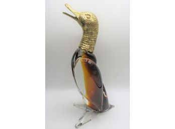 Blown Glass And Brass Duck Figurine