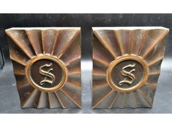 Brass Book Ends With Letter 'S' - Set Of 2