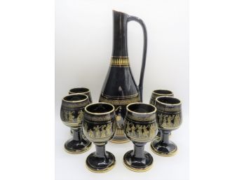 Lucas Pitcher-Carafe With 6-cups - Handmade In Greece 24K Gold Accents
