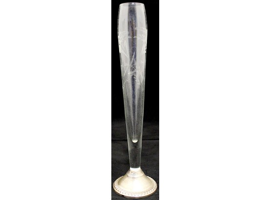 Vintage Etched Crystal Bud Vase With Sterling Silver Weighted Base 11' (109)