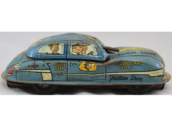Vintage Marx 1950's Fiction Car Dick Tracy Blue Police Squad Car 6.75' (106)